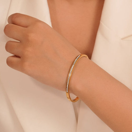 Luxury Gold-Plated Crystal Bar Bangle Bracelet for Women