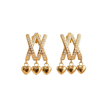 Luxury Crystal X Heart Drop Earrings | Gold-Plated Statement Earrings for Women