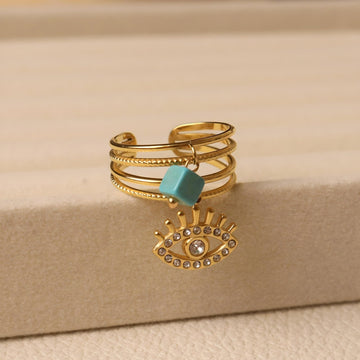 Gold Eye Multi-Layer Ring with Turquoise Charm for Women | Zariya Jewels