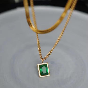Green Emerald Pendant Necklace for Women | Gold-Tone Jewelry