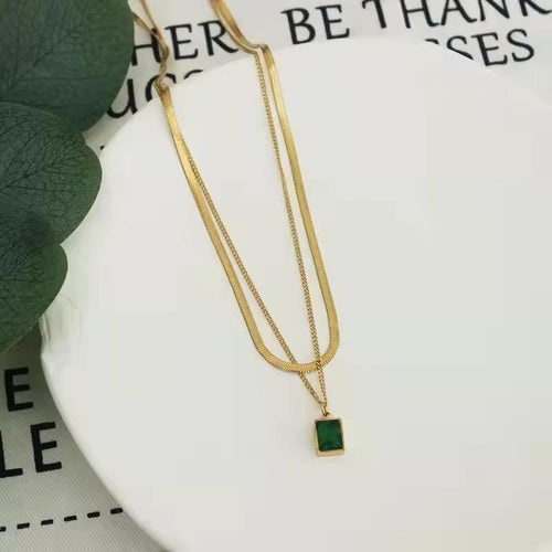 Green Emerald Pendant Necklace for Women | Gold-Tone Jewelry
