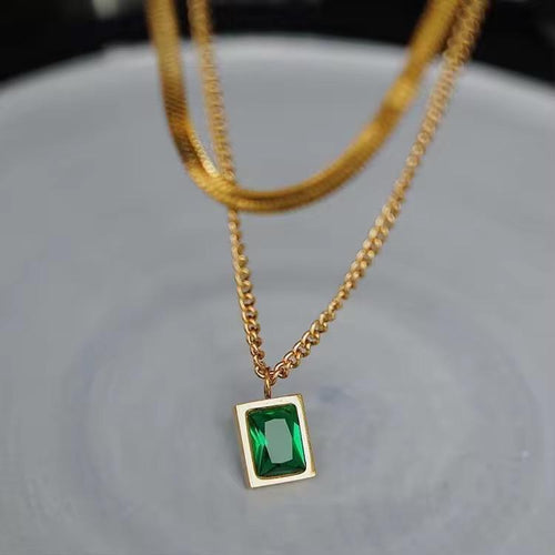 Green Emerald Pendant Necklace for Women | Gold-Tone Jewelry