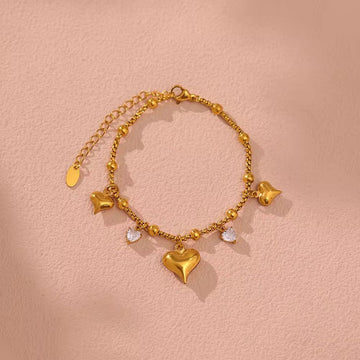Gold Heart Charm Bracelet – Elegant Heart Pendant Bracelet