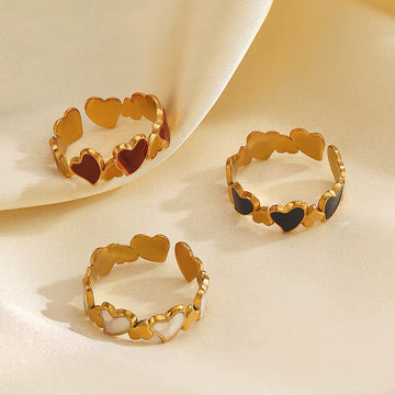 Gold-Plated Heart Adjustable Ring for Women | Available in Red, Black & White