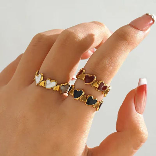 Gold-Plated Heart Adjustable Ring for Women | Available in Red, Black & White