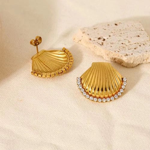 Luxury Gold-Plated Seashell Crystal Stud Earrings for Women