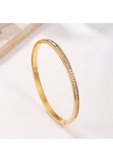 Luxury Gold-Plated Crystal Bar Bangle Bracelet for Women