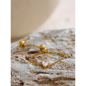 Gold Heart Adjustable Ring – Elegant Heart Crystal Ring